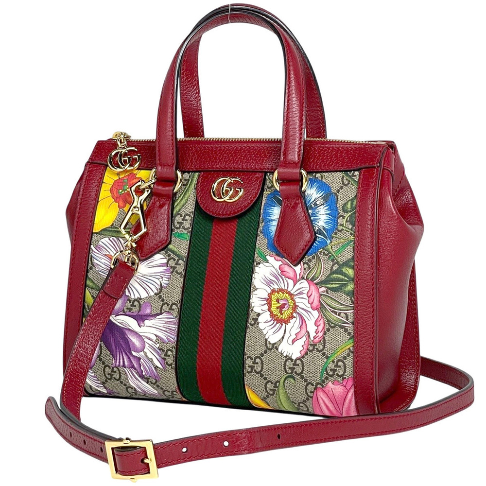 Gucci Ophidia GG Flora Flower Tote Bag Sherry Web Canvas Red Beige Cream